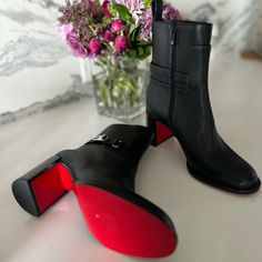 Brand New No Box Size 34 Red Bottoms Boots Christian Louboutin, Luxury Heeled Boots With Red Sole And Round Toe, Red Bottom Boots, Red Bottom, Red Bottoms, Louboutin Shoes, Christian Louboutin Shoes, Bootie Boots, Christian Louboutin