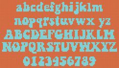 an orange and blue cross stitched pattern with the letters in different font styles on it