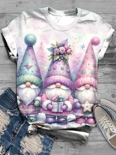 Cute Multicolor Printed T-shirt, Multicolor Printed Christmas Tops, Multicolor Printed Holiday Tops, Multicolor Printed Tops For Holiday, Christmas Multicolor Graphic Print Top, Christmas Graphic Print Multicolor Tops, Multicolor Graphic Print Christmas Top, Holiday Multicolor Graphic Print Tops, Multicolor Graphic Print Holiday Tops