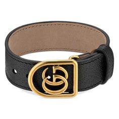 The Gucci Leather Gg Charm Bracelet In Black Is An Adjustable, Thick Banded Leather Bracelet In A Gorgeous Deep Black. The Clasp Features A Framed Gg Logo And Peg In Hole Style Closure. Black Leather Gg Charm Bracelet Gold-Tone Hardware 100% Leather Framed Gg Clasp Peg In Hole Closure Size S 9.5" X 1" Adjustable 5.75" - 6.75" Product Number 501931 Made In Italy Gucci Bangle, Gucci Jewellery, Green Bangles, Green Gucci, Green Jewellery, Jewelry Gucci, Gucci Bracelet, Leather Bangle, Black Leather Bracelet