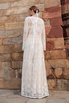 Ivory sheer cape with bead embroidered floral wave motifs embellished by sequins and scalloped hem. Comes with embroidered bralette and sharara. - Aza Fashions White Bohemian Gown With Intricate Embroidery, Bohemian White Gown With Intricate Embroidery, Elegant White Gown With Chikankari Embroidery, Bohemian Wedding Gown With Resham Embroidery, Sheer Cape, Sequin Cape, Sharara Set, Scalloped Hem, Set For Women