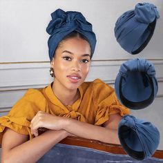 Chic Knotted Turban Headwrap Elevate your style with this chic knotted turban, crafted from soft, comfortable fabric in a stunning deep blue hue. Perfect for any occasion, this elegant headwrap adds a touch of sophistication and flair to your look, whether you're dressing up for a special event or adding a stylish twist to your everyday outfit. The pre-tied knot design ensures a secure and effortless fit, making it a versatile accessory that combines fashion with convenience. Hijabs Type: Inner Vintage Turban, African Turban, Hijab Caps, Style Français, Bandana Headband, Fashion Cap, Beanie Style, Turban Headwrap, Hair Cover