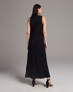 Make an effortless statement with our soft linen maxi dress. The lightweight linen blend makes this the perfect piece for a relaxed warm-weather look. Pair with the Linen Featherlight Blouse or Loose Knit Linen Sweater. 55% Linen, 45% Rayon Made in New York City Casual Viscose Maxi Dress For Evening, Casual Evening Maxi Dress In Viscose, Sleek V-neck Maxi Dress For Spring, Unlined Maxi Dress For Daywear, Elegant Linen Maxi Dress, Sleek Maxi Dress For Spring, Elegant Linen Maxi Dress With Side Slits, Chic Maxi Linen Dress For Daywear, Black Viscose Maxi Dress