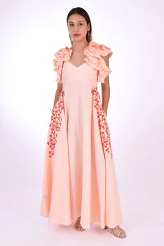 FANM MON | ESSEN (Marassa Collection) Summer Dresses With Floral Embroidery And Cape Sleeves, Spring Dress With Cape Sleeves And Floral Embroidery, Summer Wedding Embroidered Dress With Ruffles, Spring Party Embroidered Dress With Ruffles, Empire Silhouette, Cotton Maxi Dress, Empire Dress, Linen Maxi Dress, Cotton Maxi