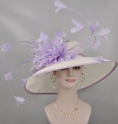 (eBay) Find many great new & used options and get the best deals for White w Liac Church Kentucky Derby Party Wedding Tea Wide Brim Sinamay Hat at the best online prices at eBay! Free shipping for many products! Summer Garden Party Headpiece With Pinched Crown, Formal Hats With Pinched Crown For Kentucky Derby, Summer Wedding Boater Hat With Curved Brim, Fitted Formal Hats For Summer, Lavender Fitted Hat With Curved Brim, Summer Wedding Hat With Short Brim, Elegant Flat Brim Costume Hats And Headpieces For Summer, Formal Summer Hats With Pinched Crown, Formal Summer Hat With Pinched Crown