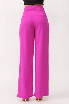 These stylish Magenta Wide Leg High Waist Trousers are perfect for your work wardrobe. The high waist design adds a flattering touch while providing a professional look. The vibrant magenta color adds a pop of color to your outfit. Elevate your work attire with these versatile trousers. High-waisted trousers Model is wearing size: S Model Measurements Height: 5' 7.5" Waist: 24" Bust: 32C" Hips: 36" T High Waist Trousers, Magenta Color, Work Party, Professional Look, Baby Cold, Work Wardrobe, Work Attire, High Waisted Trousers, S Models