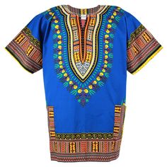 Unisex Traditional Dashiki Print Shirt. Perfect for just about any occasion 100% Cotton Made of a cotton blend Beautiful vibrant colours Short Sleeve Shirt. This is your traditional dashiki. It has a boat neckline, comfortable wide half-length sleeves an unconstructed bodice; Multi-colored traditional African patterns. Short-Sleeve Shirt, Tops or Blouse and can be worn as a dress Hand wash recommended if possible or machine wash in cold water. 100% Cotton Perfect for just about any occasion Wash Traditional Blue Cotton Kaftan, Bohemian Tops With Traditional Patterns For Summer, Blue Cotton V-neck Tunic, Blue Casual Short Sleeve Kaftan, Blue Cotton Tunic Top, Traditional Blue Printed Tunic, Short Sleeve Printed Cotton Kaftan, Traditional Tops With Summer Patterns, Traditional Summer Tops With Traditional Patterns