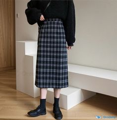 Orcajump - Vintage High Waisted Checkered Half Skirt with Slim Fit Design Outfit References, Checkered Skirt, Half Skirt, A Line Skirt, A Line Skirts, A Line, Slim Fit, High Waisted, Skirt