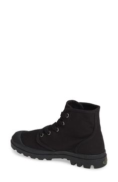 A tonal logo patch accentuates the sporty style of a high-top–inspired bootie set on a sturdy lugged sole. Style Name:Palladium Pampa Hi Bootie (Women). Style Number: 5950481. Fall High-top Boots With Rubber Toe Cap, Casual Low-top Lace-up Boots With Lug Sole, Trendy High-top Lace-up Boots With Rubber Sole, Casual Lace-up Boots With Lug Sole For Outdoor, Casual Lace-up Boots With Vulcanized Sole, Black High-top Lace-up Boots With Padded Ankle, Urban High-top Lace-up Boots For Fall, High-top Lace-up Boots For Streetwear, Casual Mid-top Lace-up Boots With Rubber Sole