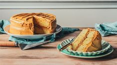 two plates with slices of cake on them