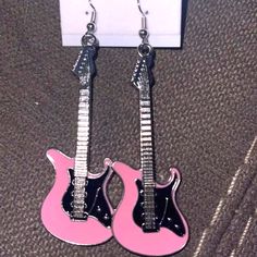 Hand Crafted Retro Punk Electric Guitar Drop Earrings Pink Super Cute. Pink Punk, Punk Earrings, Punk Princess, Cute Glasses, Retro Punk, Jewelry Hand, Hand Crafted Jewelry, Earrings Pink, Crafted Jewelry