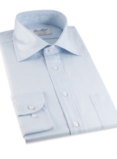 Classic Blue Twill Spread Collar Classic Blue Dress Shirt For Business Casual, Blue Dress Shirt With Spread Collar For Formal Occasions, Blue Formal Dress Shirt With Spread Collar, Timeless Business Cotton Shirt, Classic Cotton Dress Shirt With Fold Down Collar, Classic Collared Dress Shirt For Business, Classic Collared Semi-formal Dress Shirt, Cotton Dress Shirt With Spread Collar For Formal Occasions, Timeless Formal Cotton Dress Shirt