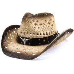 PRICES MAY VARY. Material: This cowboy / cowgirl hat is made of high-quality 100% natural straw material, environmentally friendly. Size: 14.9 inch x W:12.2 inch x H: 5 inch. 4 inch deep crown, 3.5 inch wide shapeable brim. One size with Elastic Band in side, whether you have a small or large head, these straw cowboy hats are designed to fit comfortable for women and men. With adjustable hatband for a comfortable fit. This cowboy/cowgirl hat won't blown off when it gets windy. Enjoy a comfortabl Western Straw Cap Hat For Outdoor, Western Straw Cap For Outdoor, Western Style Straw Cap For Outdoors, Western Style Straw Cap For Outdoor, Black Summer Hat Bands For Ranch, Western Style Sun Hat For Rodeo, Black Country Straw Hat For Western-themed Events, Black Country Style Straw Hat For Rodeo, Black Country Style Straw Hat For Western-themed Events