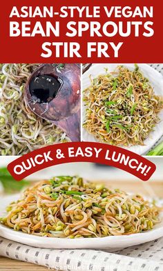 Vegan Chinese-inspired bean sprouts stir fry. Bean Sprouts Recipes, Vegan Bean, Sprouts Recipes, Quick Easy Lunch, Healthy Beans