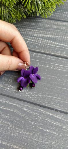 Violet Necklace, Natural Jewelry, Floral Pendant, Earrings Flower, Purple Crystal, Flower Jewelry, Jewelry Unique, Purple Crystals, Nature Jewelry