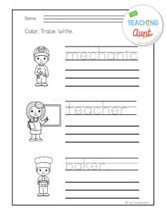 handwriting worksheet for kids with pictures and words to write the name tracer