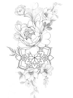 a black and white drawing of flowers