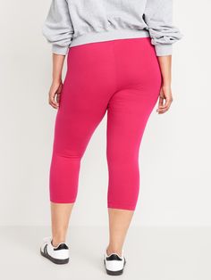 perfect for layering elasticized waistband pull-on style sits at belly button fitted thigh and leg hits at calf 21" regular inseam 19" petite inseam 25" tall inseam models are approx.  5'9" and wear sizes s (4), l (12), and xl (18) Comfortable Cotton Workout Bottoms, Basic Comfort Stretch Bottoms For Loungewear, Pink Leggings With Elastic Waistband For Spring, Comfortable Cotton Bottoms For Workout, Casual High-waisted Capris With Elastic Waistband, Casual High Waist Capris With Elastic Waistband, Basic Relaxed Fit Mid-rise Bottoms, Sporty Fitted Pull-on Activewear, Stretch Loungewear Leggings With Comfort Waistband