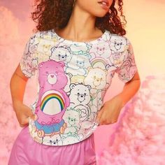 Shein X Care Bears Cartoon Bear Print Pj Color: Multicolor Pattern Type: Cartoon Can Be Worn As A Everyday Tee Or Pj Top! Neckline: Round Neck Sleeve Length: Short Sleeve Hanger Not Included Fit Type:Loose Size Women's Xl Sheer: No Fabric: Slight Stretch Care Instructions: Machine Washable Material: 95% Polyester, 5% Elastane Great Pre Owned Condition! Casual Graphic Print T-shirt For Pajama Party, Playful Crew Neck T-shirt For Loungewear, Casual Crew Neck T-shirt For Bedtime, Printed Relaxed Fit Tops For Pajama Party, Pink Short Sleeve Top For Pajama Party, Cotton Cartoon Print Tops For Bedtime, Cotton Tops With Cartoon Print For Bedtime, Pink Crew Neck Sleepwear For Summer, Pink Graphic Print Top For Pajama Party