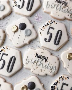 decorated birthday cookies with black and white icing