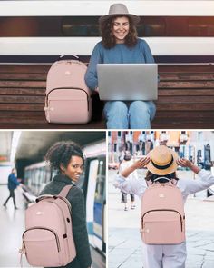 Pink Backpack Description Black laptop backpack Dimensions: 18" x 13" x 7.8"; Item Weight: 1.74 pounds; Fit 17 inch laptop; Work Backpack Women, Waterproof Backpack Women, Baseball Backpack, Large Backpack Travel, Laptop Backpack Women, Black Laptop, Hiking Pack, Laptop Bag For Women, Luggage Strap