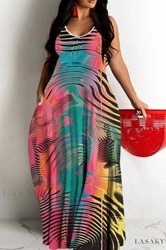 Lasaky - Perfect Vacation Wear Maxi Sundress with Spaghetti Straps Casual Multicolor Spaghetti Strap Maxi Dress, Casual Multicolor Maxi Dress With Spaghetti Straps, Multicolor Printed Sundress With Spaghetti Straps, Casual Multicolor Strapless Maxi Dress, Casual Multicolor Strapless Sleeveless Dress, Multicolor Spaghetti Strap Sundress, Casual Multicolor Strapless Sundress, Multicolor Strapless Casual Dress, Maxi Sundress