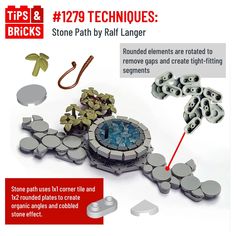 #1279 TECHNIQUES: Stone Path by @ranghaal Lego Forestmen, Lego Terrain, Lego Diy Crafts, Curved Roof, Lego Buildings, Lego Diy, Lego Activities, Lego Modular