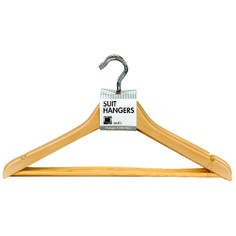 a wooden suit hanger with the label suit hangers