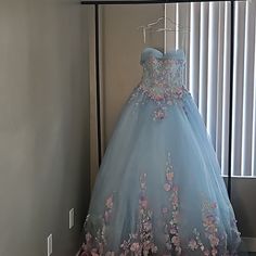 Please Read Before Buying!!! Used Once For 4 Hours Comes With A Hoop Skirt, Petticoat, And Detachable Shaw. Measurements For Dress: Bust- Around 34 Inches Waist- Around 23 Inches Leingth- Around 58 Inches Blue Dress For Spring Quinceanera, Fitted Dresses For Quinceanera In Spring, Blue Dress For Quinceanera In Spring, Spring Quinceanera Ball Gown With Fitted Bodice, Blue Spring Quinceanera Dress, Light Blue Fitted Ball Gown For Quinceanera, Fitted Light Blue Ball Gown For Quinceanera, Spring Blue Ball Gown For Debutante Ball, Blue Spring Ball Gown For Debutante Ball