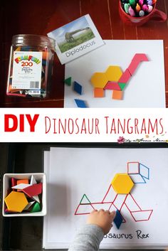 this diy dinosaur tangrams activity is perfect for kids to do with their toddlers