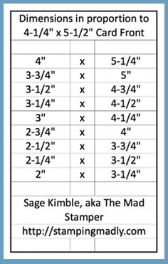 measurements for the size and width of a card