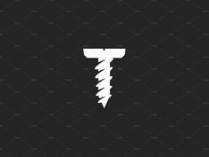 a screw with the letter t on it's side, in black and white