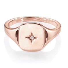 14k Rose Gold Plated Engraved Signet North Star Ring | Dainty Minimalist Lightweight Thick Statement Ring New! Retail Price - $89 14k Rose Gold Triple Plating Simulated Diamond Center North Star Etched Center Diamond Alternative Style - Bohemian Signet Unisex - Mens / Womens Handmade Gift Box & Jewelry Cleaning Cloth Included! Multiple Sizes Available! 5, 6, 7, 8, 9 #080115 **Also Available In 14k Yellow Or White Gold** -14k Rose Gold Diamond North Star Signet Ring | Dainty Minimalist Thick Stat North Star Ring, Engraved Signet Ring, Square Jewelry, Wedding Jewelry Bracelets, Jewelry Images, Women Diamond, Star Ring, Ring Dainty, North Star