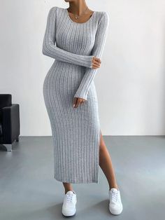 F00257581-201 Bodycon Sweater Dress, Bodycon Sweater, Long Knitted Dress, Ribbed Knit Dress, Basic Long Sleeve, Womens Robes, Maxi Knit Dress, Dongguan, Sleeve Dresses