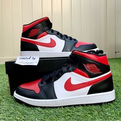 Nike Air Jordan 1 Mid Retro Fire Red Shoes Brand New Factory Laced No Box Mid Top Men’s Size Shoes Men’s 8.5 = Women’s 10 (Last) 100% Authentic Ship Within 24 Hours Final Sale Nike Air Jordan 8, Air Jordan 1 Mid Black, Jordan Retro 10, Black Jordans, Nike Air Jordan 1 Mid, Jordan Red, Womens Air Jordans, Black Fire, White Leather Sneakers