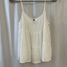 Labeled As Xxs, Can Fit Up To S/M Never Worn White Spaghetti Strap Top For Beach Season, Cotton Tops For Beach Season, Cotton Tops For Daytime Beach Season, Casual Spring Camisole For Daytime, Casual Spring Daytime Camisole, Flowy Tank Tops, Flowy Tank, White Tops, Womens Tops