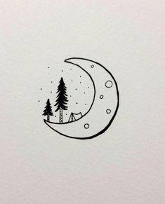 a drawing of a crescent with trees on it