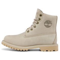 (WMNS) Timberland Paninara Collarless 6 Inch Wide Fit Waterproof Boots 'Light Grey Nubuck' A2M2SW Beige Waterproof Boots For Outdoor, Beige Waterproof Boots For Outdoor Activities, Waterproof Beige Boots For Outdoor Activities, Outdoor Waterproof Boots With Branded Insole, Casual Beige Timberland Boots, Waterproof Boots, 6 Inches, Light Grey, Boots