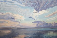 an abstract painting of clouds over water