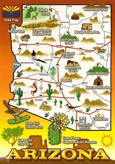 the arizona state map is shown in this poster