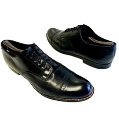 "Add me to your Favorites Seller's List Features: * Style: oxford * Closure: Lace Up * Dress Shoe * Made in India * Decade: 1960's * Cap Toe Size: Mens 12 D Measurements Length \" from heel to toe( measured against the wall) 13 in / 33 cm width at widest point 4 in / 10 cm Heel 1 in / 3 cm Condition: Pre-Owned Good Excellent Vintage Condition! These soles rate a 8 on a scale 1-10.These shoes have been thoroughly cleaned.  Please measure your own shoes and compare it to the measurements of the it Fitted Oxfords With Plain Toe For Fall, Vintage Formal Derby Shoes With Goodyear Welt, Classic Fitted Oxfords For Derby Events, Classic Fitted Oxfords For Derby, Fitted Vintage Oxfords For Derby, Vintage Fitted Brogue Oxfords, Vintage Fitted Oxfords For Business, Fitted Cap Toe Oxfords For Derby, Retro Formal Oxfords With Cap Toe