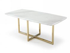 a white marble table with gold metal legs