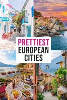 the cover of the book prettiest european cities, with pictures of houses and buildings