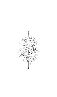 a black and white drawing of a sun with the moon above it, on a white background