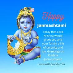 a happy janmashtam card with an image of a baby sitting on the ground