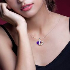 A sparkling tribute to you, this heart necklace is a special look you are certain to adore. Crafted in sterling silver, it features a shimmering purple heart-shaped stone with an open heart-shaped frame. Smaller stones adorns heart frame, adding subtle sparkle. It's a sweet and romantic gift for you or your loved ones.Carat Weight: 5.97 ctStone Size: 10*10 mmStone Type: Jeulia® StoneNumber of Stones: 1 Stone Color: Amethyst PurpleStone Shape: HeartCarat Weight: 0.374 ctStone Size: 1.3,1.5 mmSton Purple Sterling Silver Jewelry For Mother's Day, Purple Double Heart Jewelry For Gifts, Amethyst Jewelry For Valentine's Day, Purple Double Heart Jewelry Gift, Purple Heart Necklace For Valentine's Day Anniversary, Purple Sterling Silver Necklace For Mother's Day, Purple Double Heart Jewelry For Valentine's Day, Purple Heart Pendant Necklace For Anniversary, Purple Birthstone Jewelry For Valentine's Day