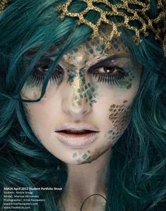 Mermaid makeup. I like the placings of the scales- how they're scattered not just one piece ~Koa-Koa Mae Special Fx Makeup, Theatrical Makeup, Mermaid Makeup, Special Effects Makeup, Fx Makeup, Stage Makeup