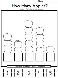 an apple number line worksheet for kids to learn how many apples are arranged