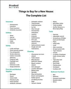 a list of things to buy for a new house the complete list is shown below