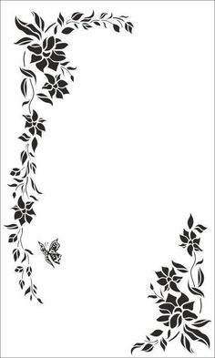 a black and white floral border with butterflies